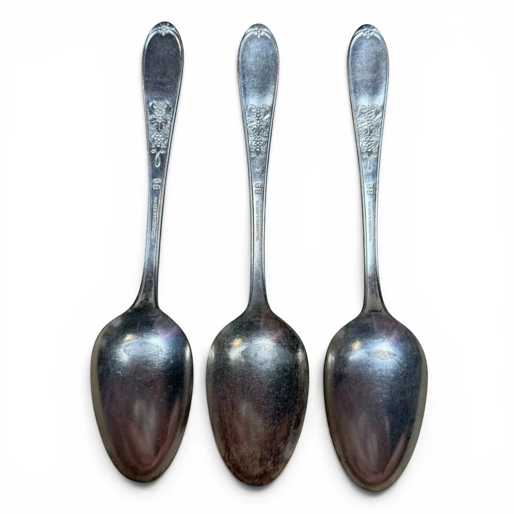 Wm. Rogers & Son AA Silverplate Spoons Champagne Burgundy Monogram M Set of 3